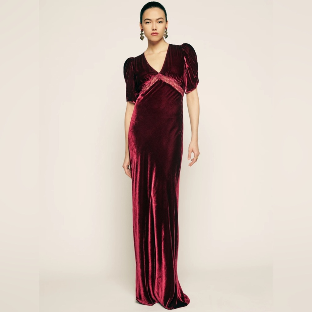 Reformation, red velour dress